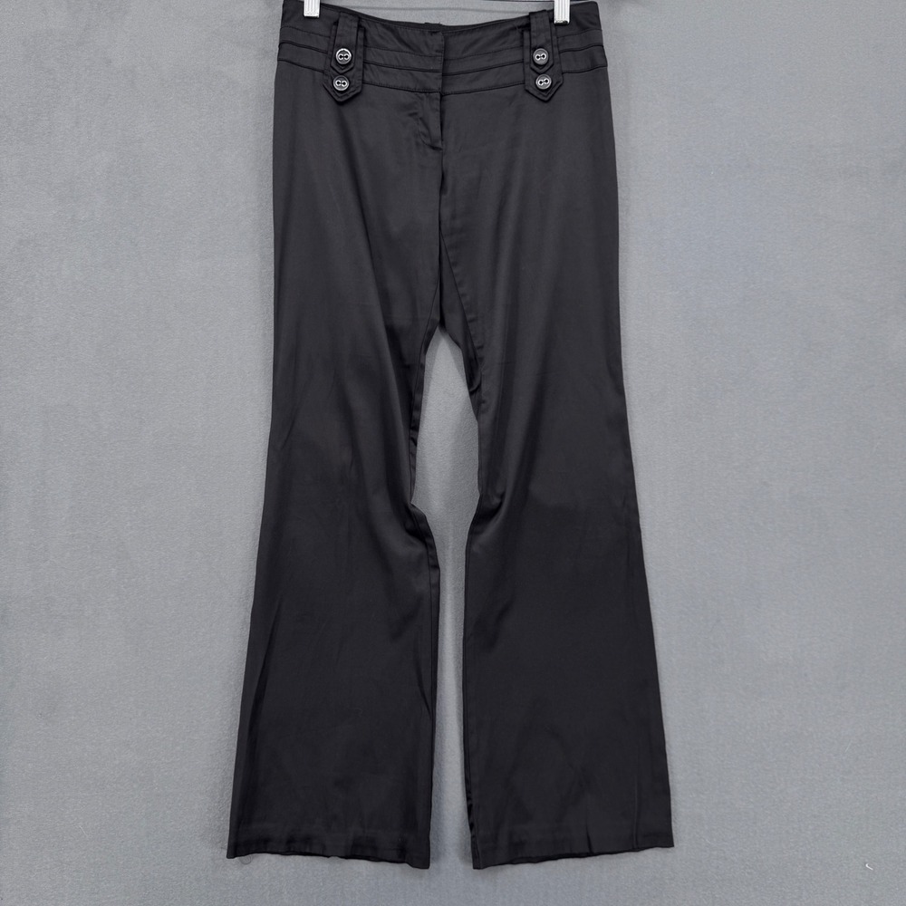 Wet Seal Black Flare Leg Trousers Jrs. 3 Wide Waistband Y2K Office Siren Sleek